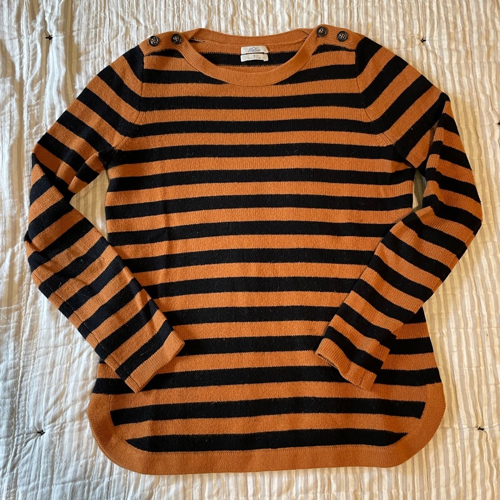 Madewell wool sweater black and orange stripe